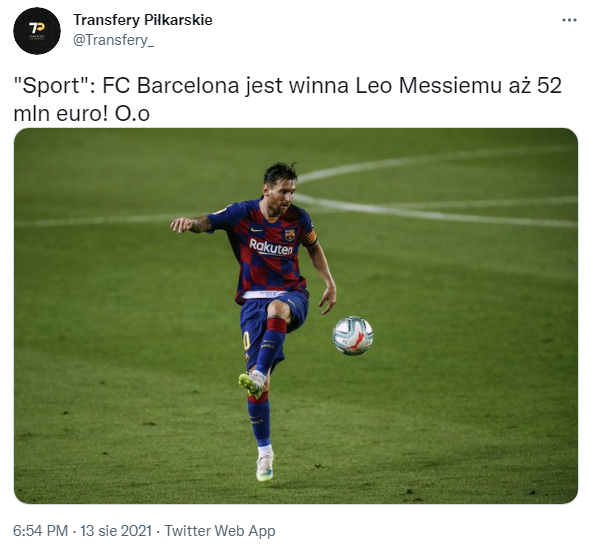 ''Sport'': TYLE MILIONÓW Barca jest WINNA Leo Messiemu